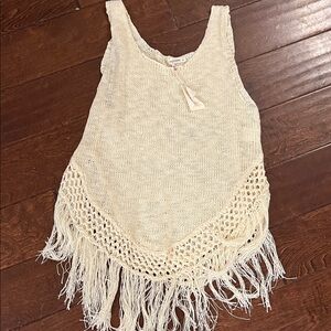 ANDTHEWHY Cream Open-Knit Fringe Tank